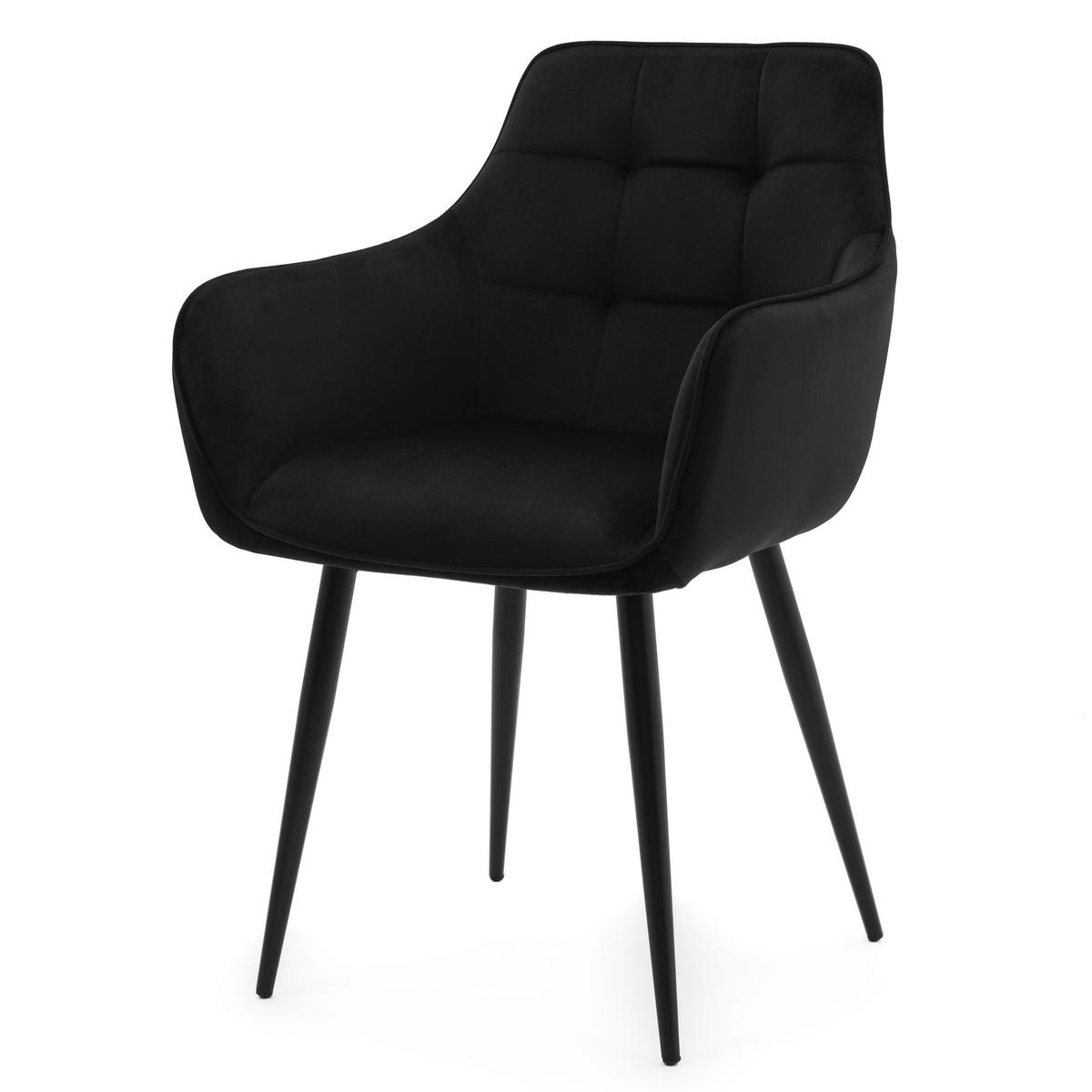 STUHL GALLO gespolstert mit Steppung - schwarz - Samt Velours - Schwarz, Textil/Metall (58/88/58cm) - NEW HOME