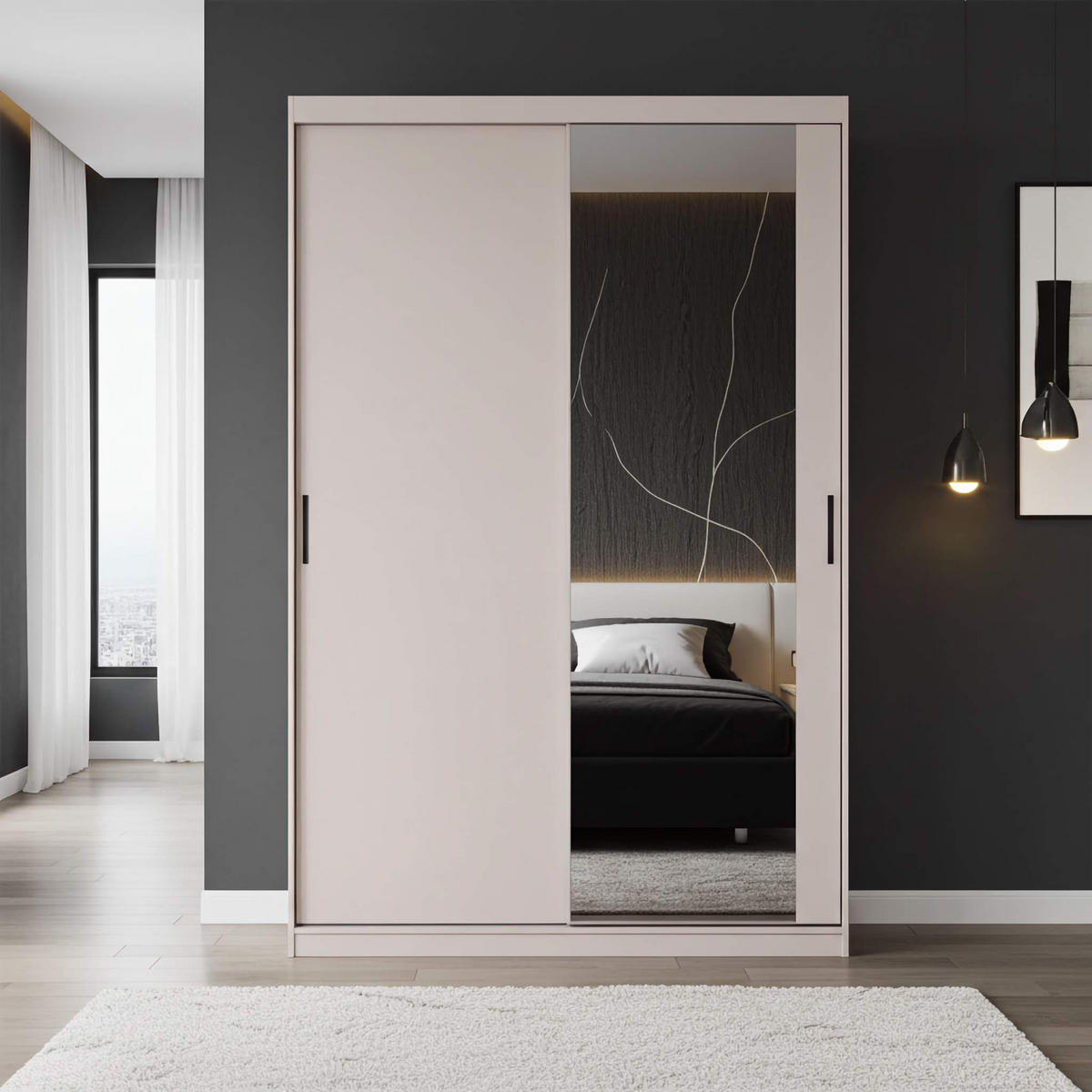 SCHWEBETÜRENSCHRANK Mirano Kaschmir 150 cm - Kaschmir, Holzwerkstoff (150/215/60cm) - Ravio