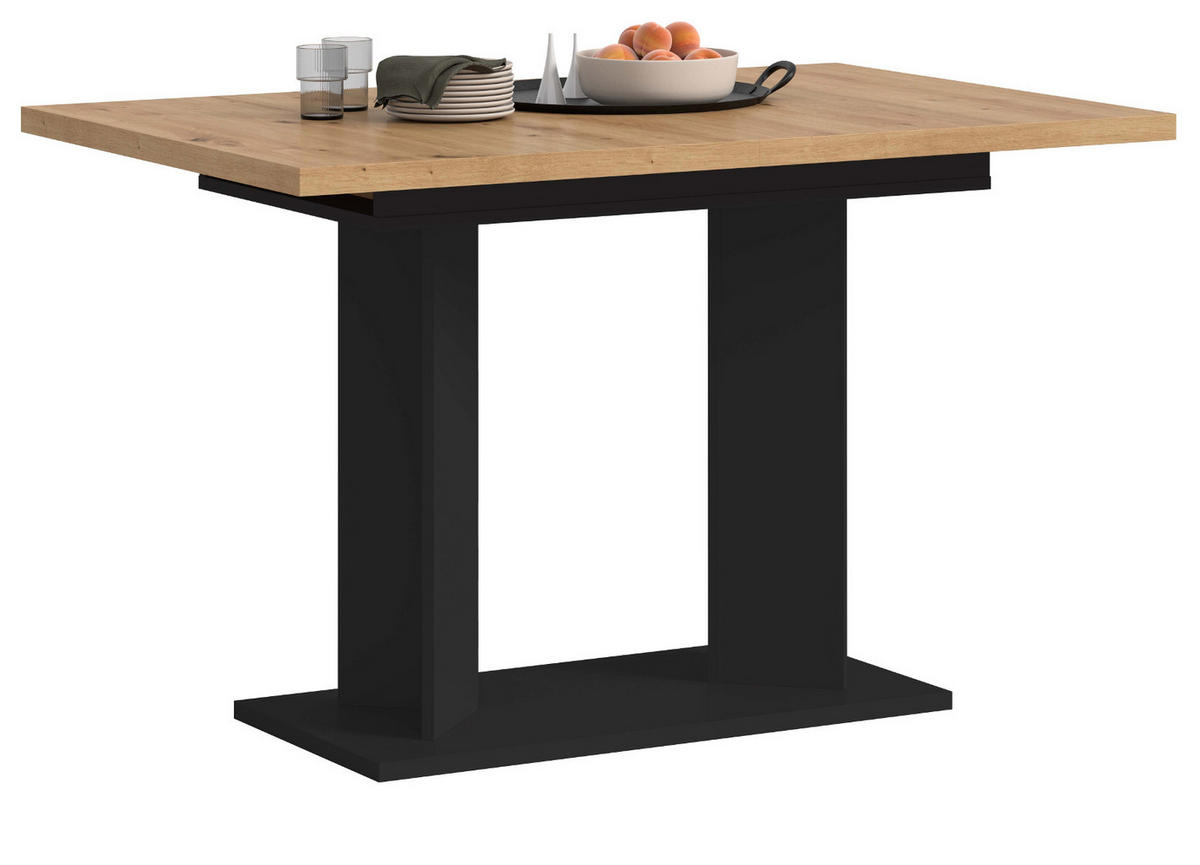 ESSTISCH Eiche Artisan, schwarz 120 - 160 x 80 cm, Küchentisch ausziehbar - Schwarz/Eiche Artisan, Holzwerkstoff (80/120/76cm) - Inn.Furn