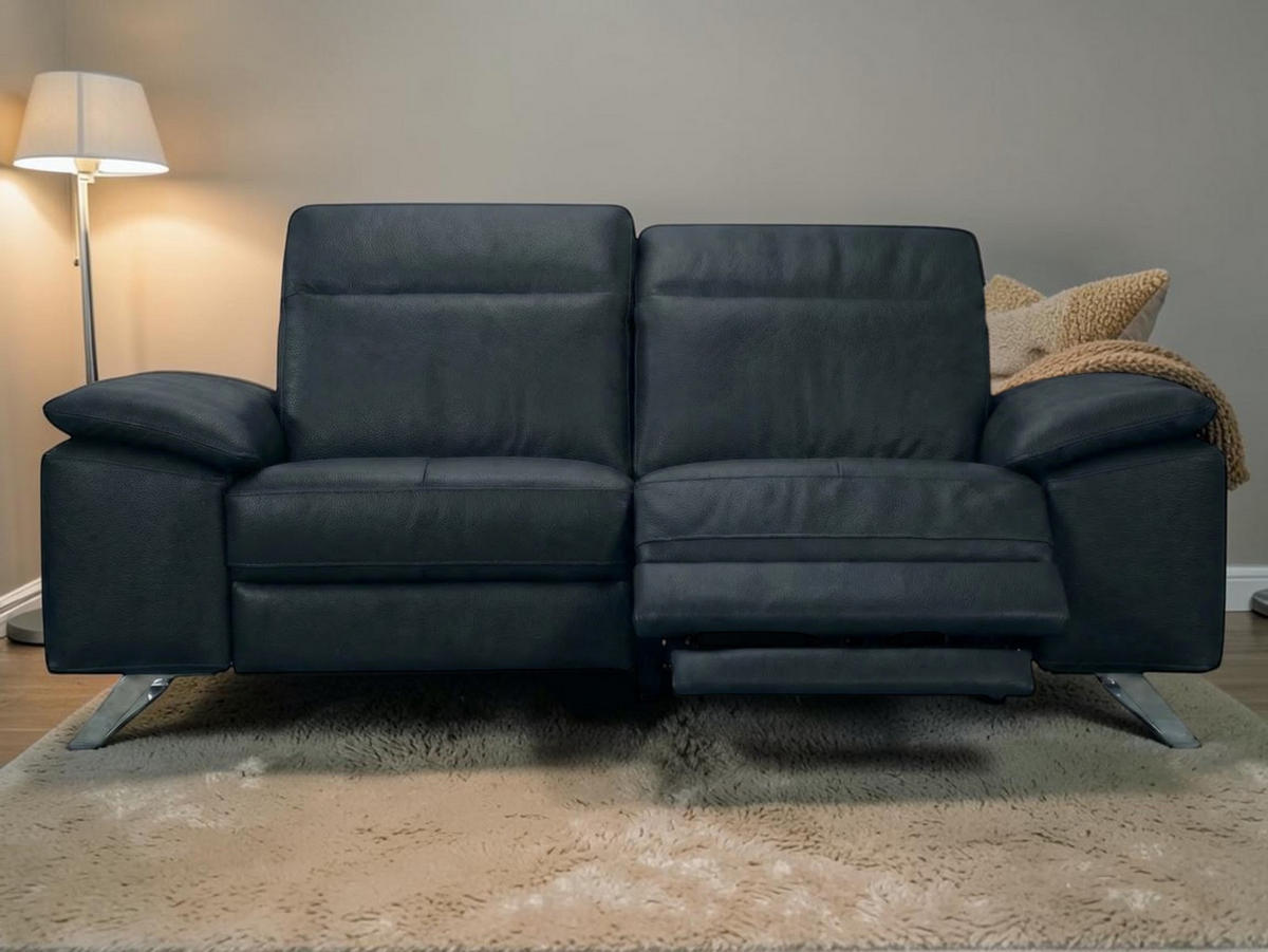 3-SITZER Sofa Genius Echtleder mit 1 x Relaxfunktion Schwarz - Schwarz, Leder/Metall (220/80/104cm)