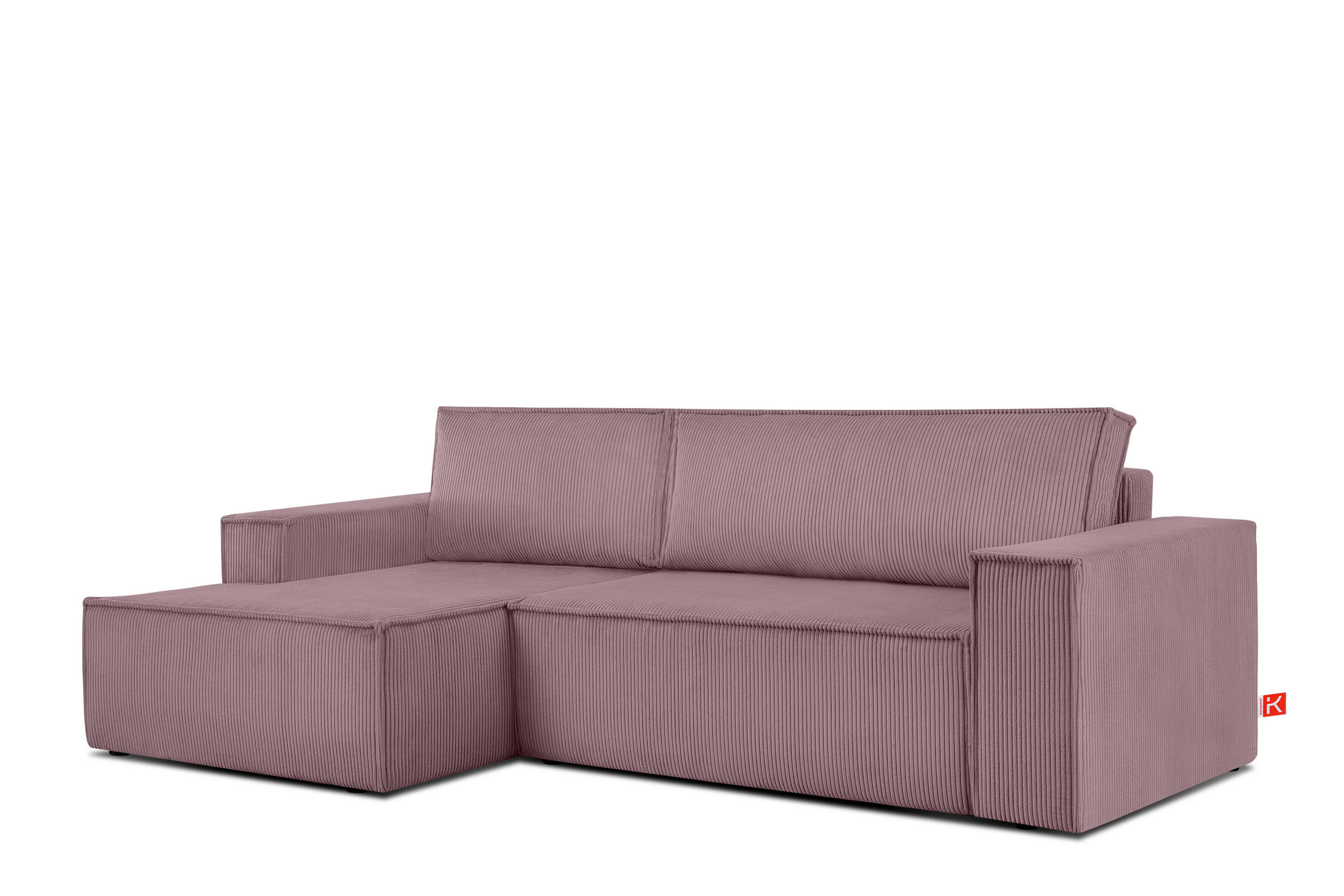 ECKSCHLAFSOFA-LINKS NAPI in Pet Friendly Cord-Stoff, hellviolett - Violett/Schwarz, Textil (262/148cm) - KONSIMO®