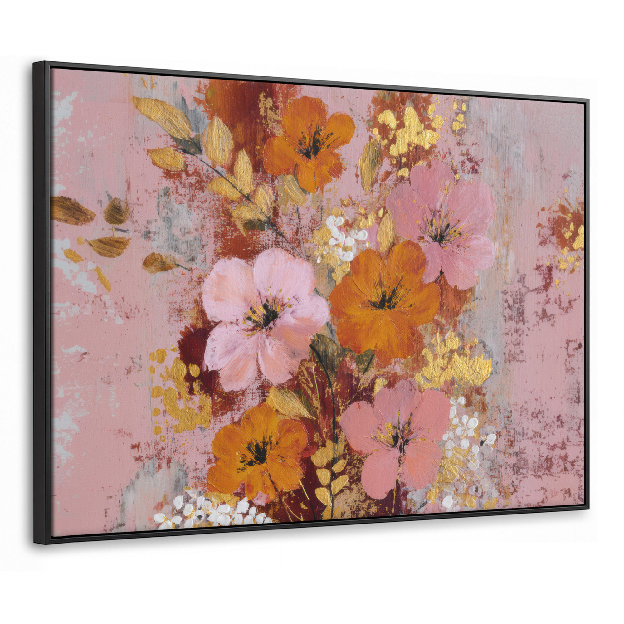 LEINWAND Bilder mit Rahmen - Malerei - Blumen - Rustikal - Rosa - 100x70 - Altrosa, Textil (100/70cm) - MuchoWow