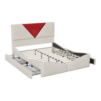 POLSTERBETT 140x200 cm mit 4 Schubladen, LED & USB, Doppelbett mit Kopfteil Stauraum, Beige - Beige, Metall (140/200cm) - EuroLiving