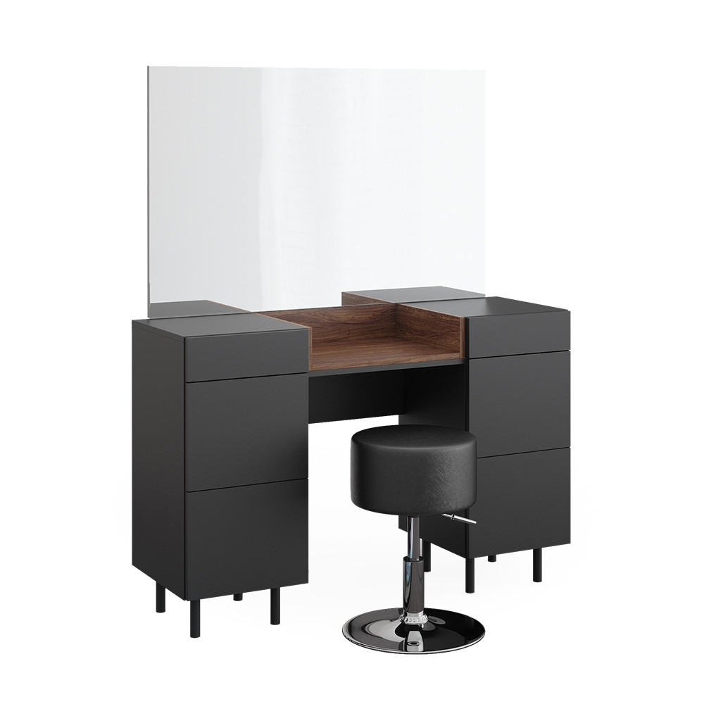 SCHMINKTISCH Anika Anthrazit 120 cm mit Hocker - Anthrazit/Walnussfarben, Holzwerkstoff (120/80/40cm) - Vicco