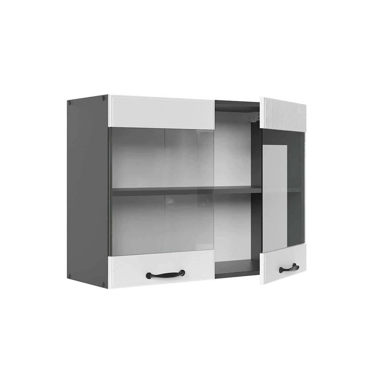 KÜCHENGLASSCHRANK R-Line Weiß Landhaus 80 cm - Anthrazit/Weiß, Holzwerkstoff (80/60/31cm) - Vicco
