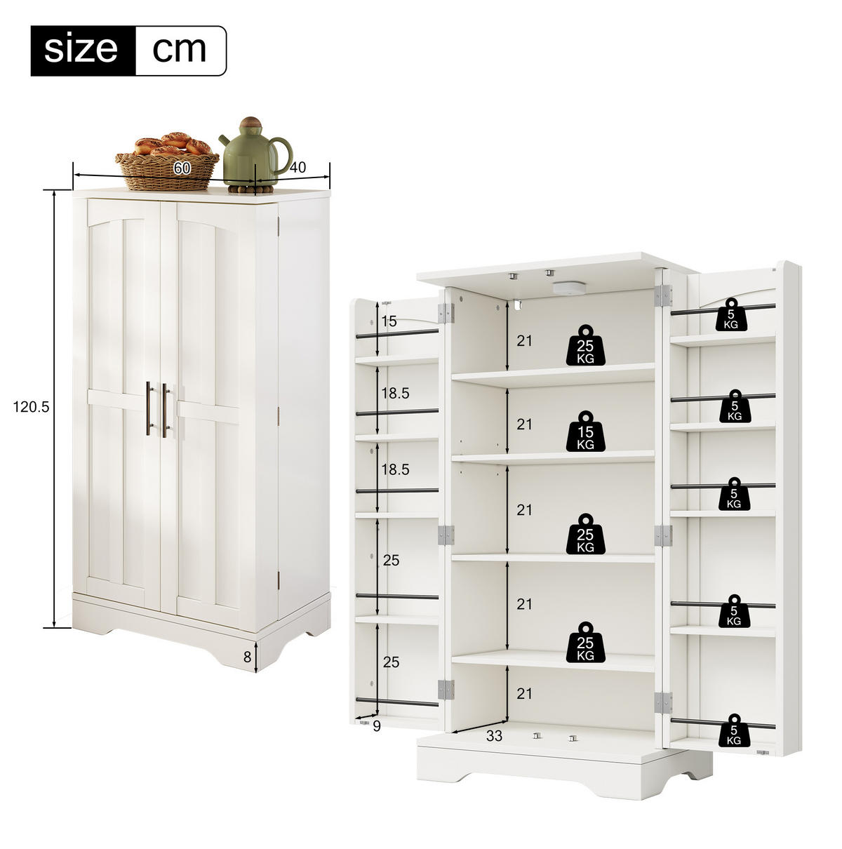 ANRICHTE 120/60/40 cm in Weiß mit LED-Beleuchtung und 2 Türen - Weiß, Holzwerkstoff (60/120/40cm) - Flora Grace