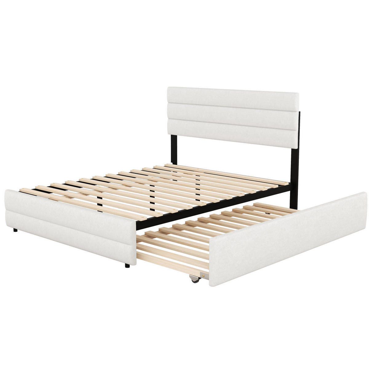 BETT mit Ausziehbett und 2 Schubladen 140x200 cm Leinen Beige - Beige, Holzwerkstoff (140/200cm) - Beauniv