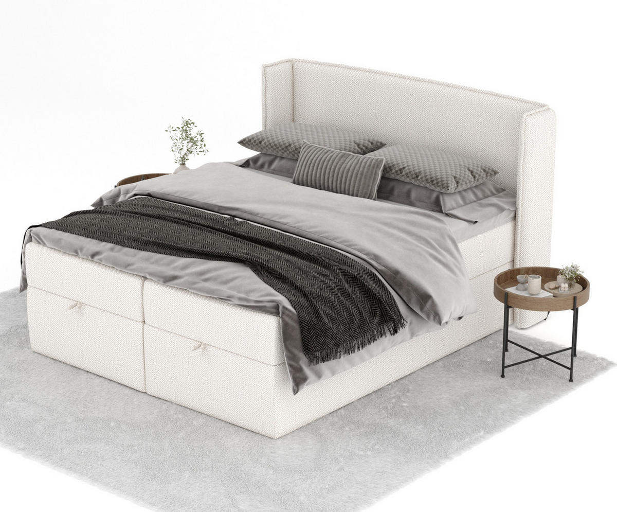 BOXBETT Passion Creme 200/200 cm mit Matratze und Topper - Creme/Schwarz, Holz/Holzwerkstoff (200/200cm) - Maison de Reve