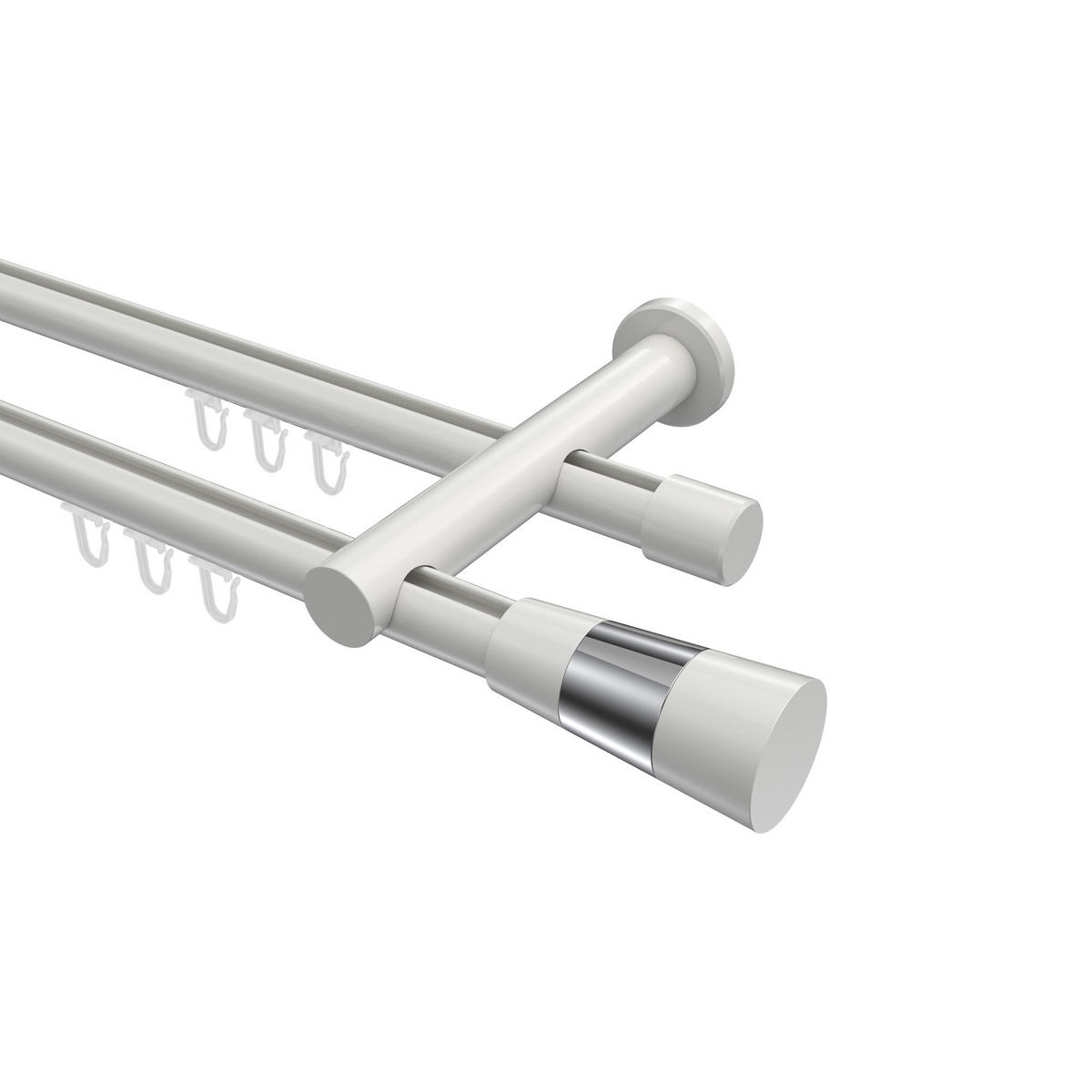 INNENLAUF-GARDINENSTANGEN-SET Platon Tanara 140 cm, 2-läufig, 20 mm Ø Weiß - Chromfarben/Weiß, Metall (140cm) - INTERDECO