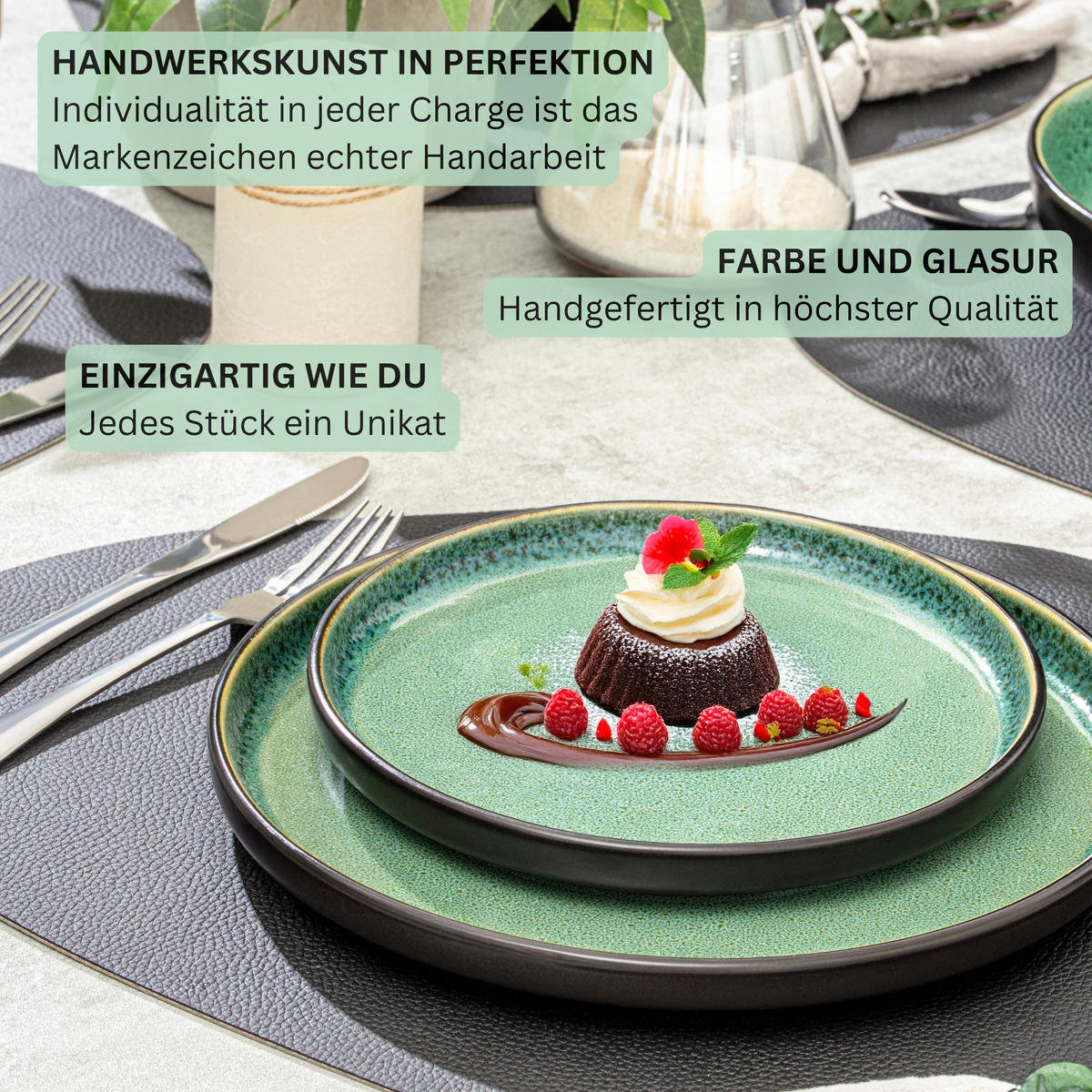 DESSERTTELLER SET GREENWICH - 6 teilig aus Steingut - Grün, Stein (20.7/20.7/6.3cm) - Sänger