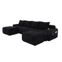 WOHNLANDSCHAFT Modulares Sofa 333/174/80 cm schwarz aus Cord mit Getränkehalter und Seitentasche - Schwarz, Textil (174/80/333cm) - Modenvie