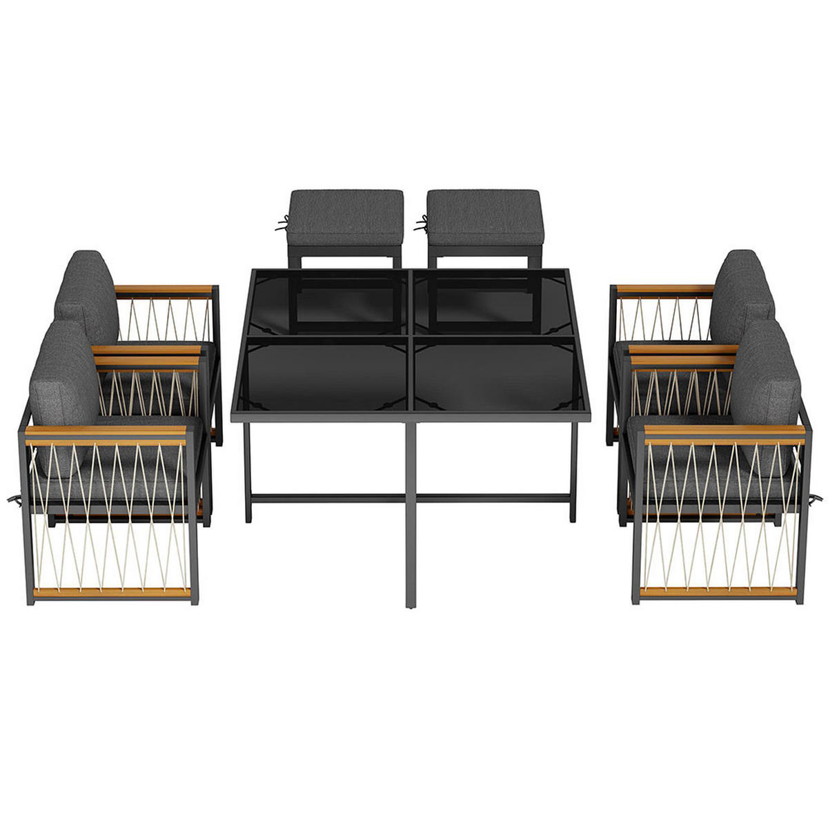DINING-LOUNGESET für 6 Personen mit Tisch aus gehärtetem Glas - Schwarz, Metall - KOMHTOM