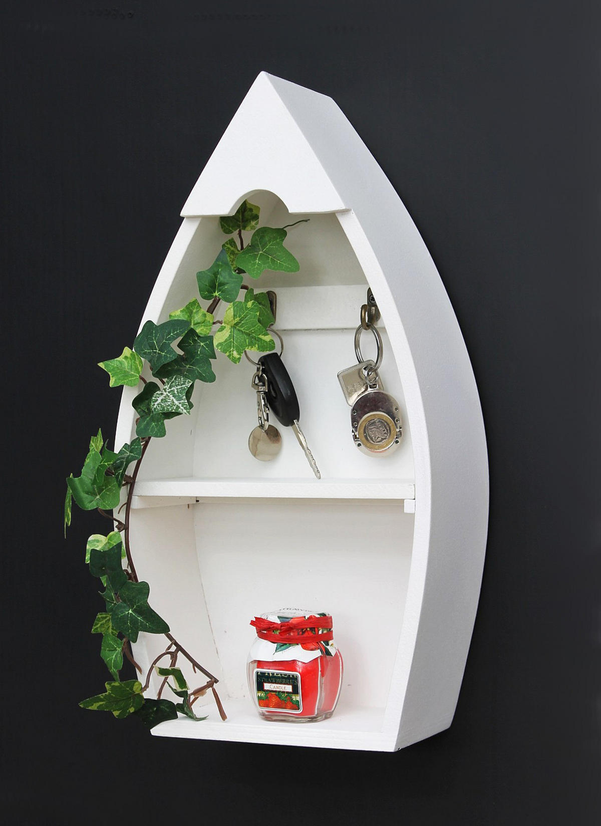 SCHLÜSSELBOARD mit Ablage Boot -XL 38 cm - Weiß, Holz (20/38.5/9.5cm) - DanDiBo