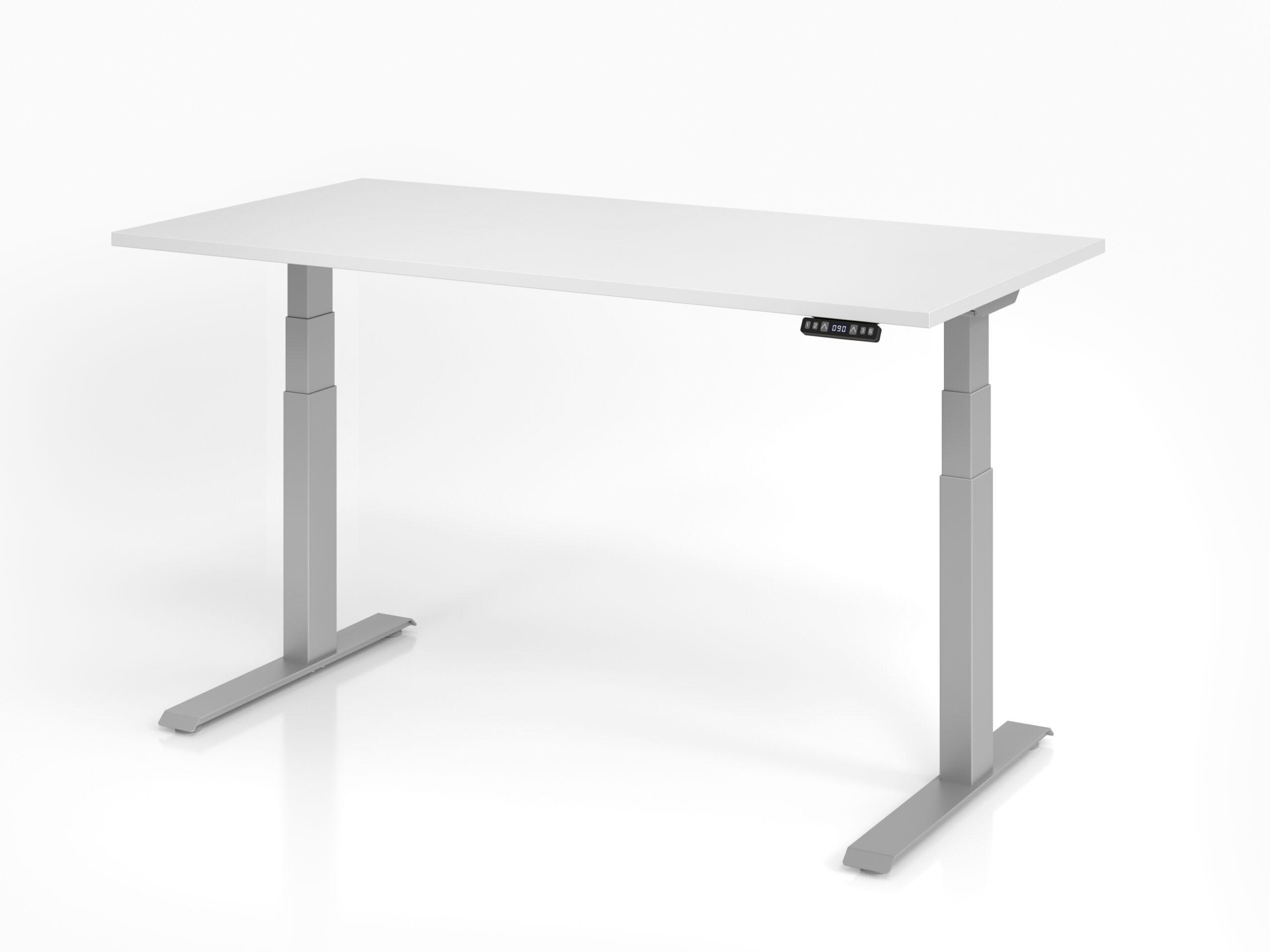 SCHREIBTISCH Basic in Weiß und Silber elektrisch höhenverstellbar 160 cm breit - Weiß, Holzwerkstoff (80/160/129cm)