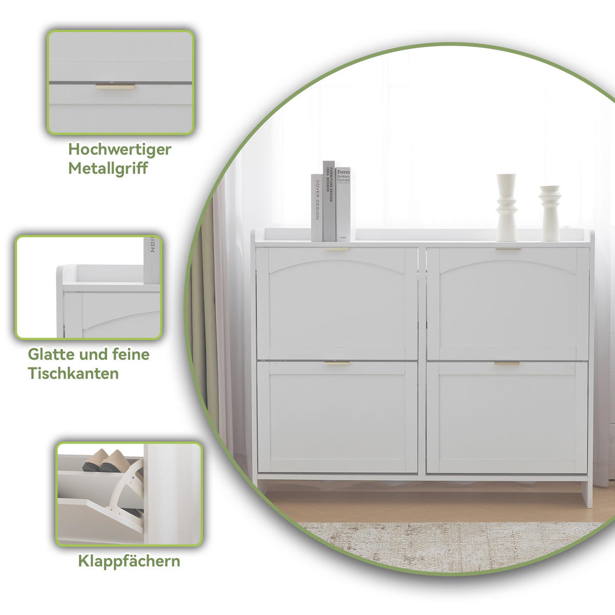 SCHUHSCHRANK Modern freistehend 4 Fächer Weiß 110x24x90cm - Weiß, Holzwerkstoff (24/90/110cm) - FLIEKS