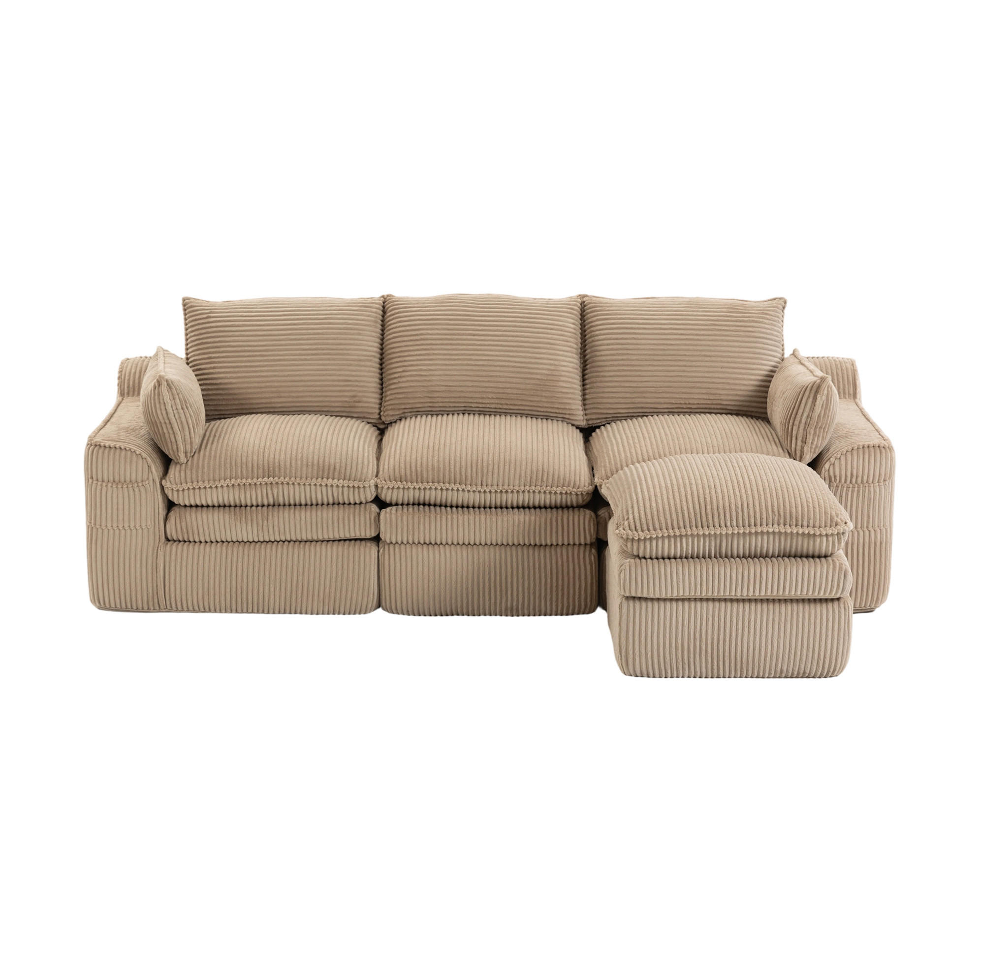 3-STIZER Sofa 263/167/85 cm mit Hocker, Cordbezug, Seitentaschen und Federkern, Khaki - Beige, Textil (263/85/167cm) - Redom