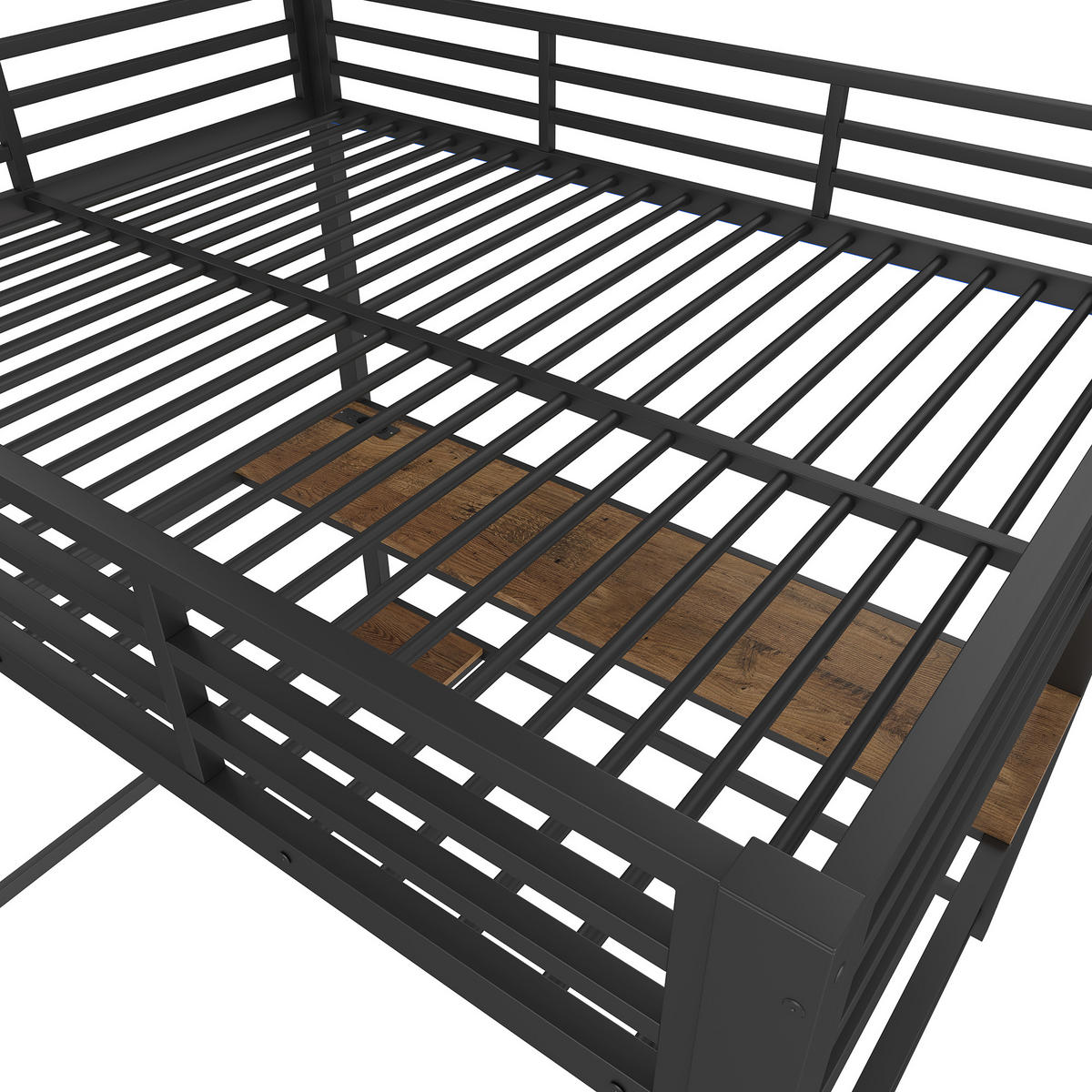 HOCHBETT 140/200 cm Schwarz mit LED-Leuchten und Schreibtisch - Schwarz, Metall (140/200cm) - OKWISH