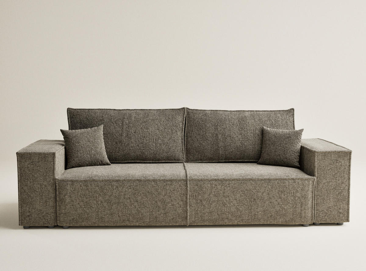 SOFA MIT SCHLAFFUNKTION Milos Taupe Chenille-Stoff - Taupe/Schwarz, Holz/Holzwerkstoff (255/70/105cm) - Maison de Reve