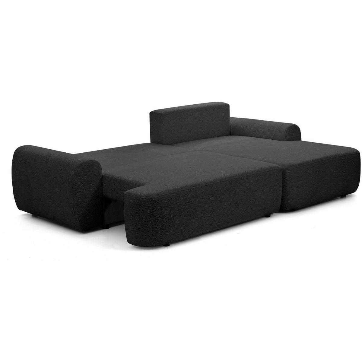 ECKSCHLAFSOFA Oliver im Bouclé-Gewebe, Schwarz, rechts - Schwarz, Textil (266/160cm) - Beautysofa