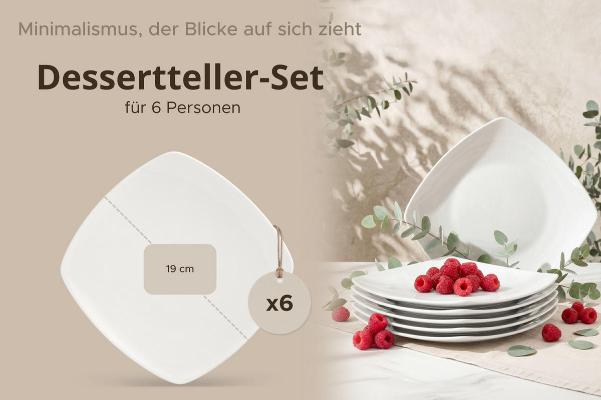 DESSERTTELLER CARLINA 6-tlg - Weiß, Keramik (19cm) - KONSIMO®