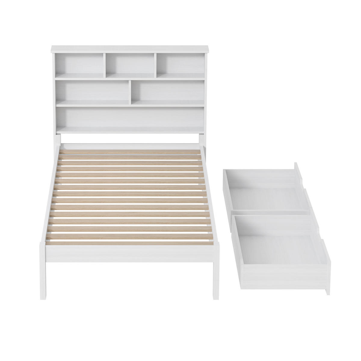 KINDERBETT 90x200 cm, mit 2 Schubladen, Tafel & Lattenrost, Weiß - Weiß, Holz