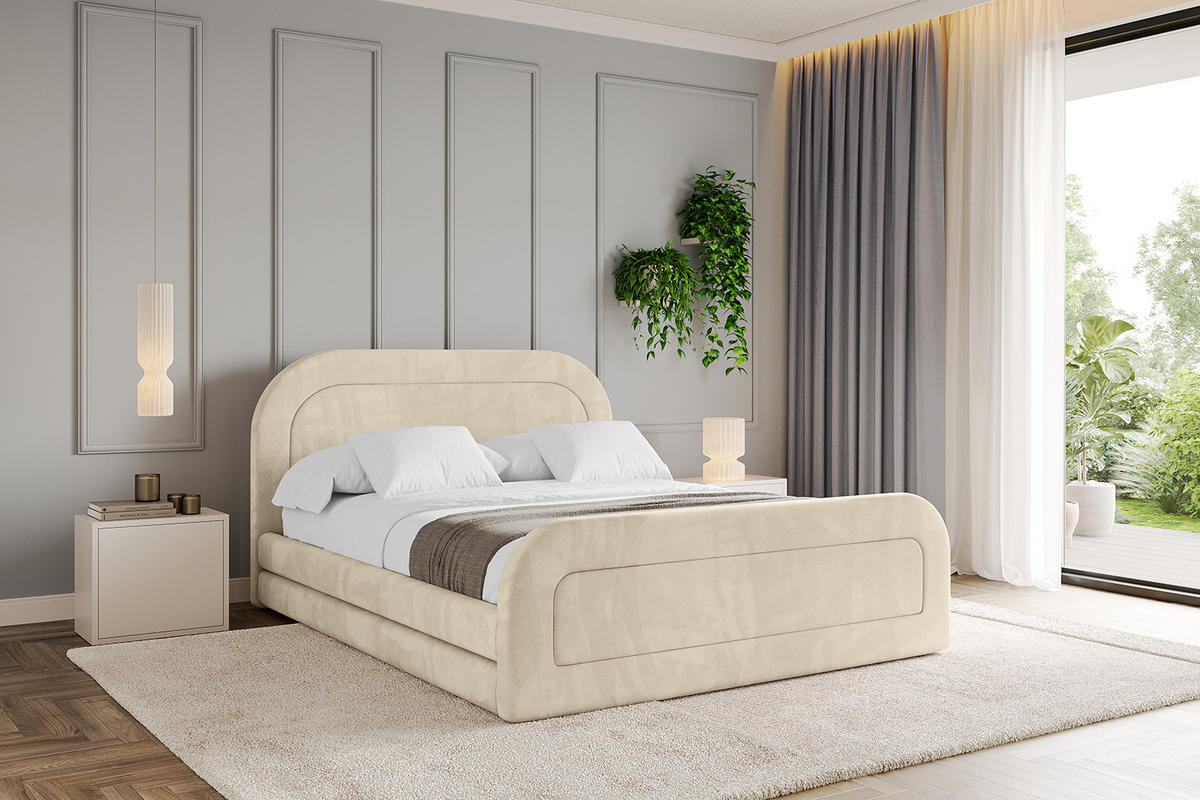 POLSTERBETT mit Bettkasten, Fußteil und Lattenrost, Boxbett mit Matratze H3/H4 - LERIS-Z 160x200 Beige - Ecru, Holzwerkstoff/Textil (160/200cm) - ALTDECOR