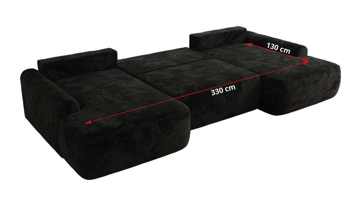 WOHNLANDSCHAFT CUBO U Schwarz Plüsch - Schwarz, Kunststoff/Textil (370/100/187cm) - MKS