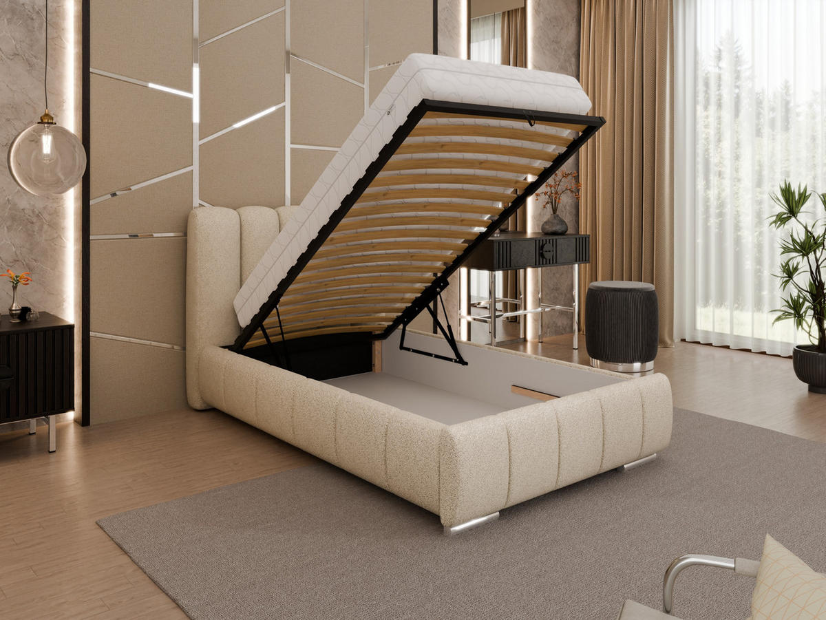 POLSTERBETT Zaira 100x200cm – Elegantes Polsterbett für modernen Wohnstil , Taschenfederkernmatratze Pocket KOKOS (20cm), beige - Beige, Holz (100/200cm) - Panda Möbel
