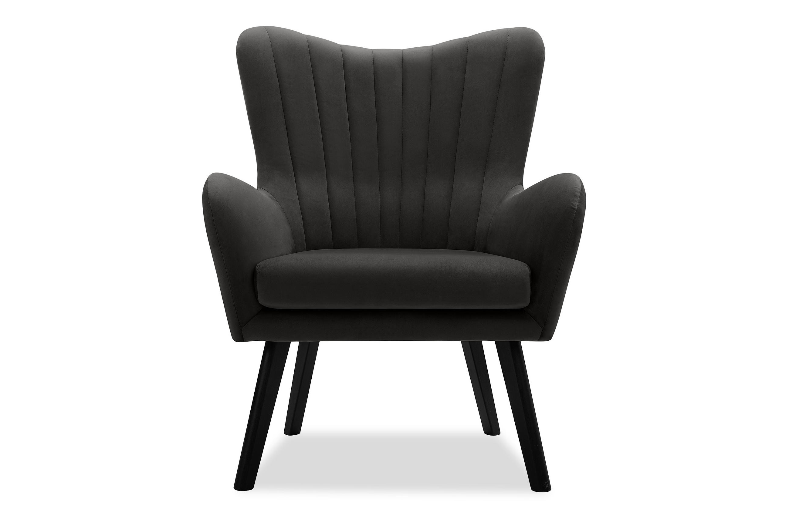 OHRENSESSEL GADI Velourstoff, Dunkelgrau - Dunkelgrau/Schwarz, Holz/Textil (76/100/78cm) - KONSIMO®