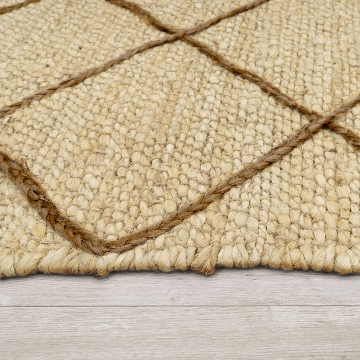 JUTETEPPICH handgewebt wendbar, mit Rautenmuster, Creme, 120 x 170 cm - Beige, Textil (120/170cm) - KADIMA DESIGN