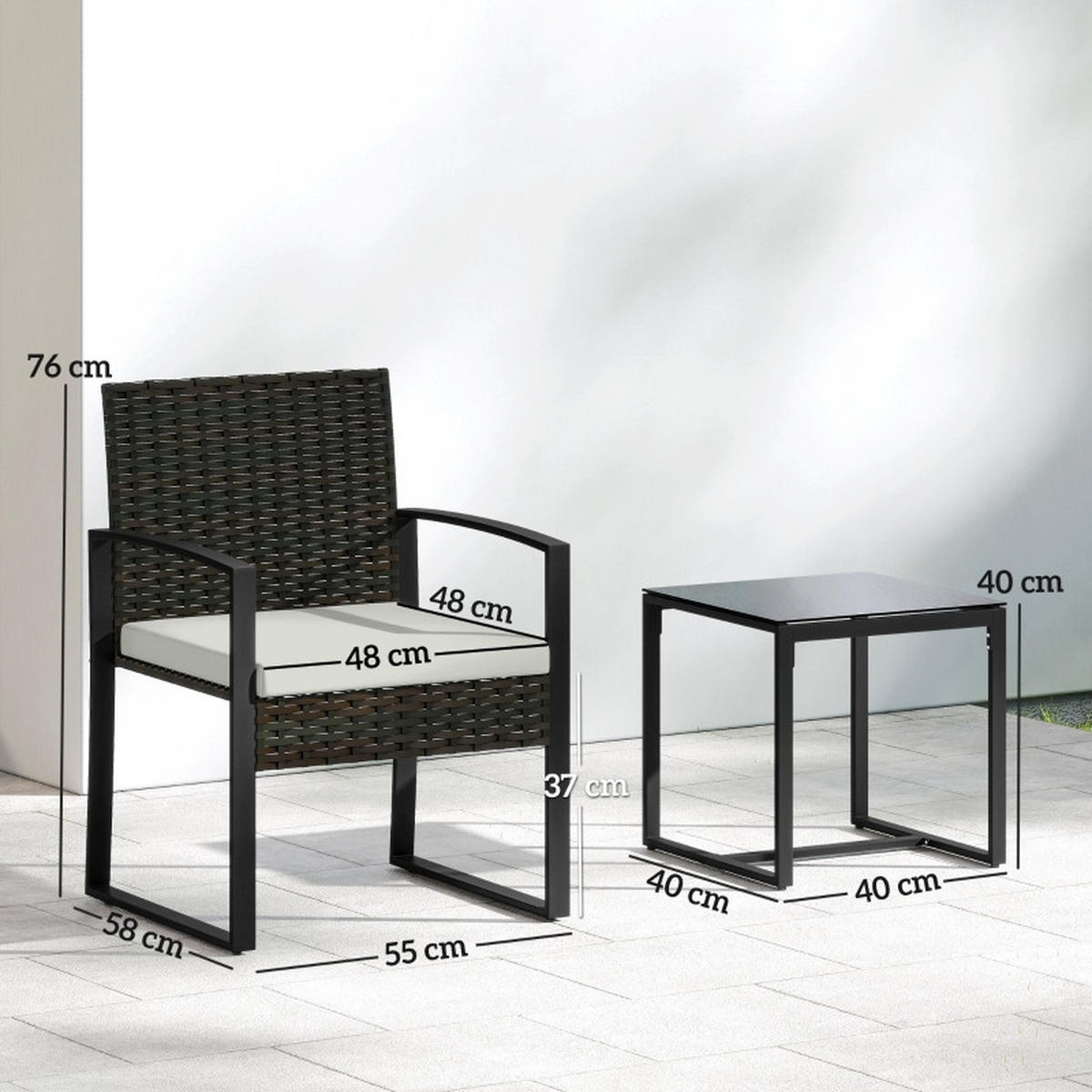 GARTENMÖBEL,2 Stühle+Couchtisch,cremeweiß - Grau, Metall - Vallsero