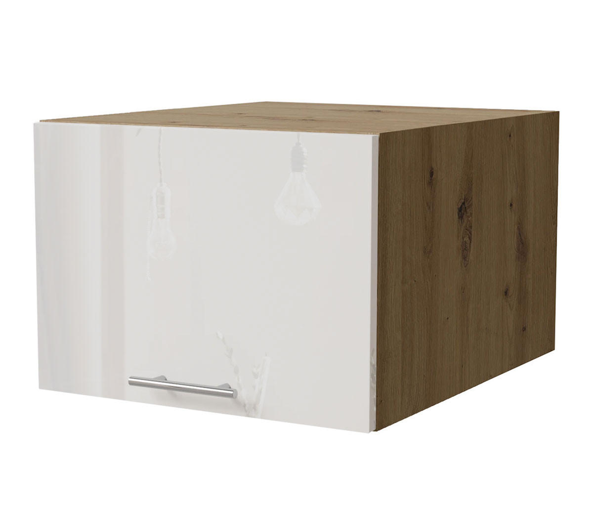 Feldmann-Wohnen Aufsatzschrank Weiß Hochglanz, Eiche Artisan 50x36x59 cm