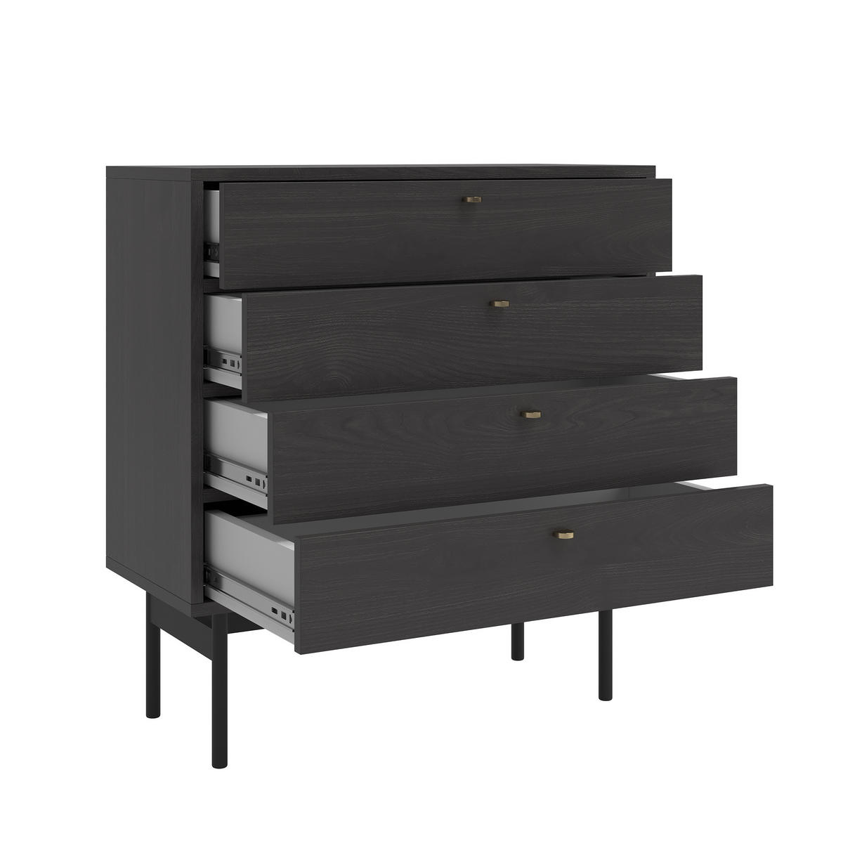 KOMMODE Olar Holzoptik Esche Portland Schwarz 85,5 cm - Goldfarben/Schwarz, Holzwerkstoff/Metall (85.5/91.9/38cm) - Selsey