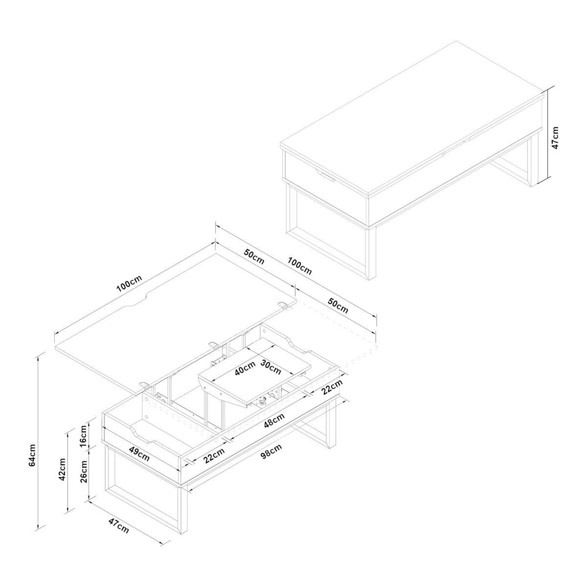 COUCHTISCH Rauli 100/50/47 cm - Eichefarben, Holzwerkstoff/Metall (50/100/47cm) - [en.casa]