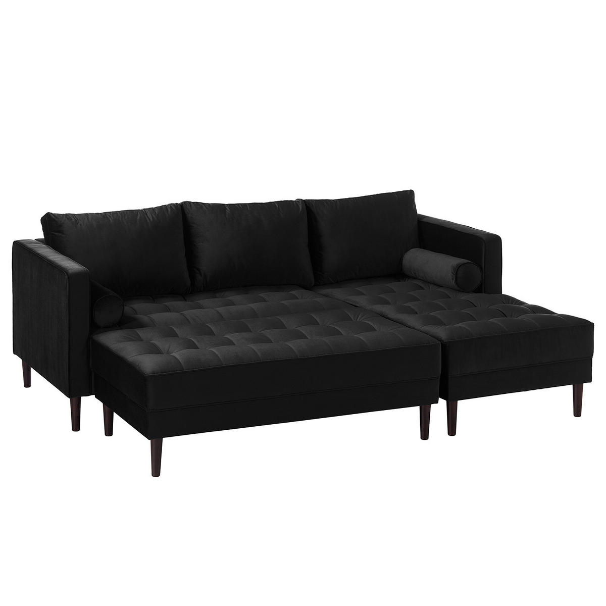 ECKSOFA - Samt - Dunkelbraun/Schwarz, Birkenholz/Textil (201/155cm) - home24
