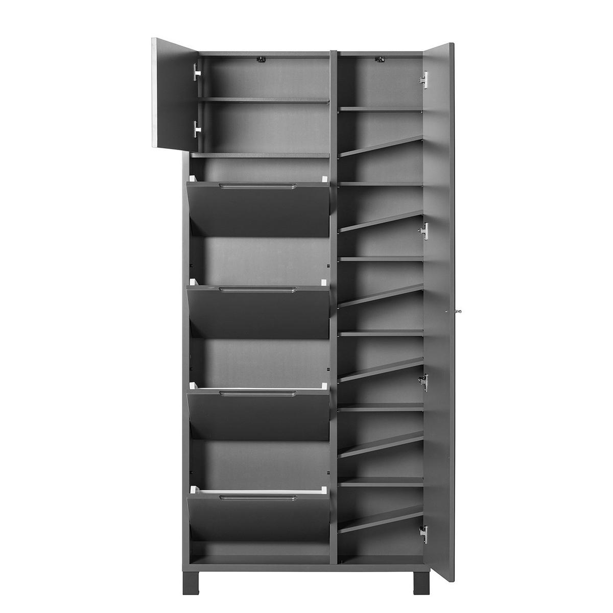 SCHUHSCHRANK mit Spiegeltür - Dunkelgrau/Schwarz, Holzwerkstoff (84/185/17cm) - home24