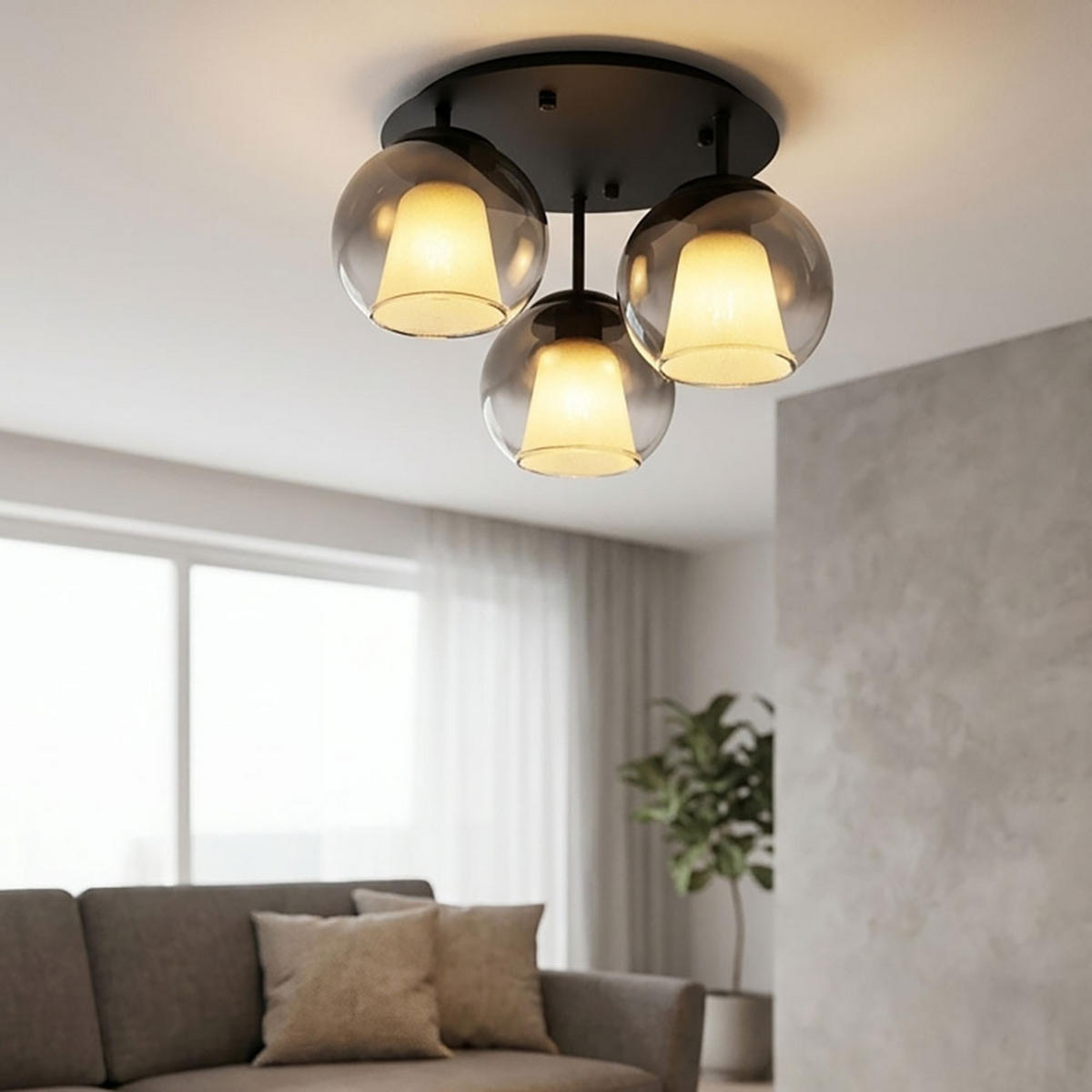 LED DECKENLEUCHTE BARRY Metall, Glas Schwarz Rauchfarben - Schwarz, Glas (41/41/28.5cm) - Globo Lighting