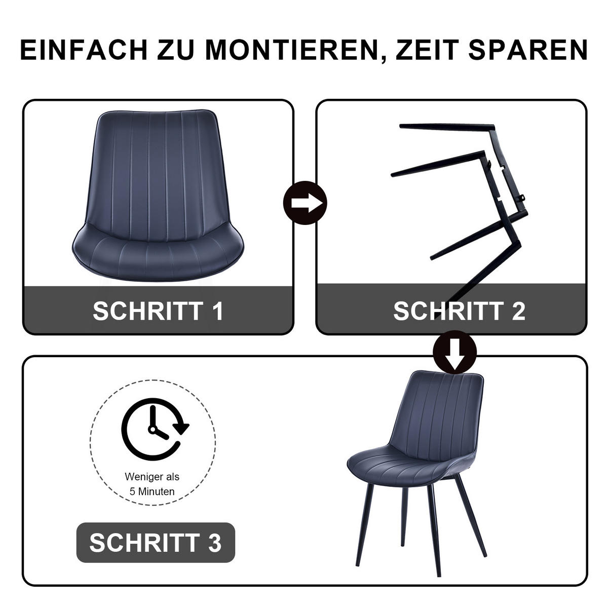 STUHL-SET 2 Stück aus Kunstleder in Modernem Stil-YZ1 - Schwarz, Textil/Metall (62.5/88/53cm) - HOMAVO