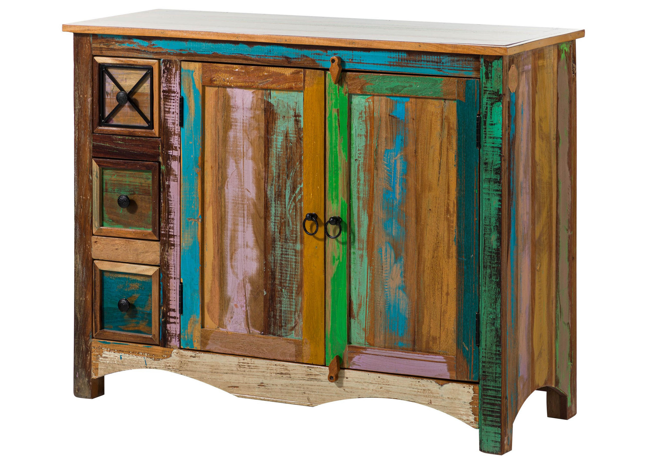 KOMMODE Altholz 110x40x85 mehrfarbig lackiert NATURE OF SPIRIT #17 - Multicolor, Holz (110/85/40cm) - Massivmoebel24