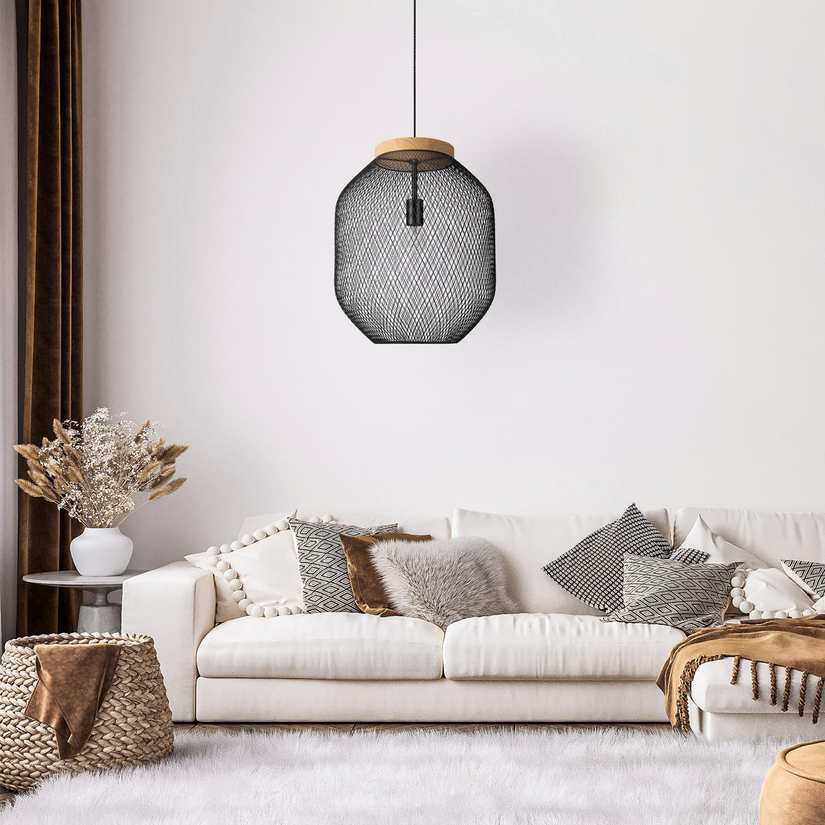 PENDELLEUCHTE Trapu L - Schwarz, Metall (40/40/48cm) - Paco Home