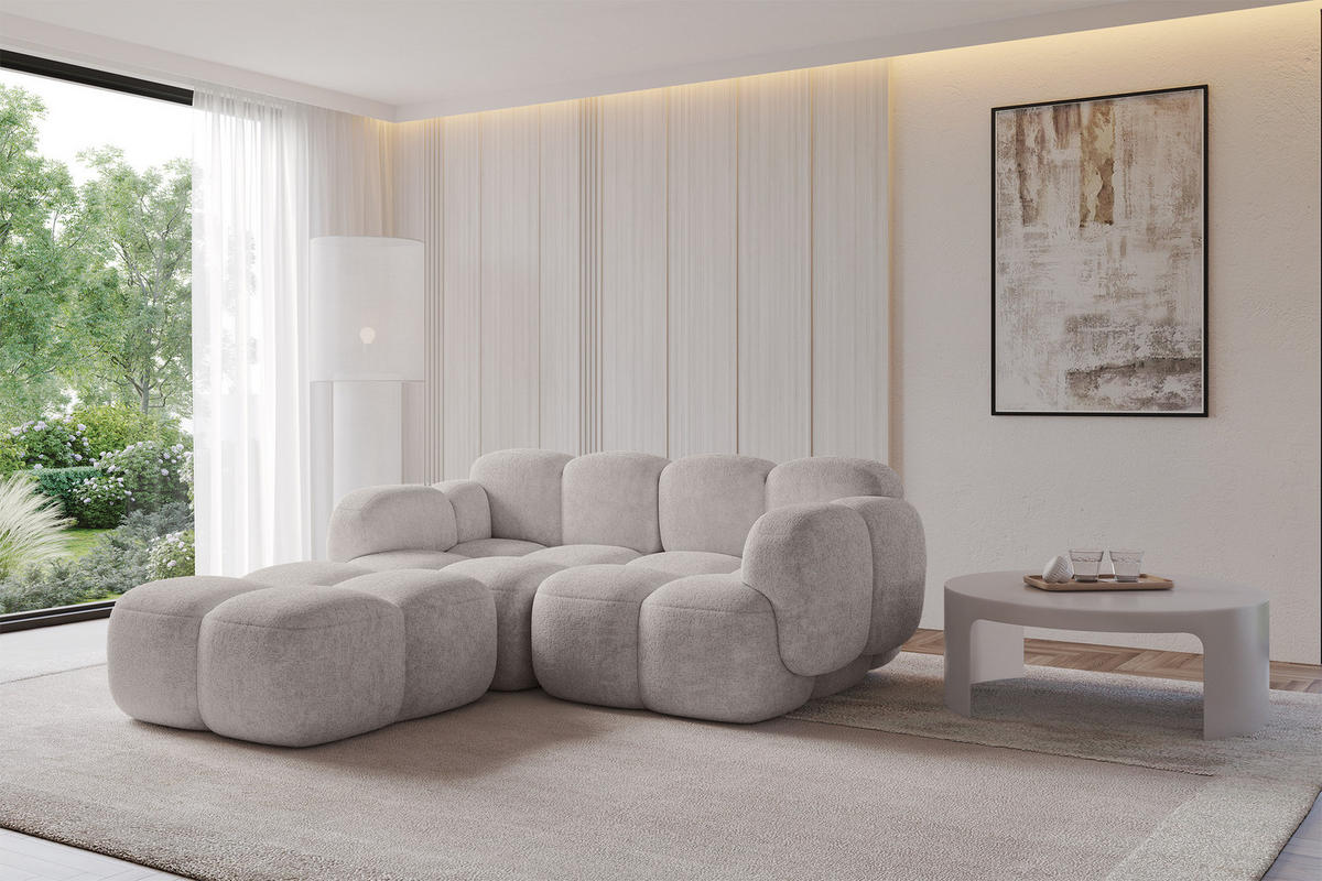 ECKSOFA modulares Sofa Links Miko-L1 214x205x75 Hellgrau Velours - Hellgrau/Schwarz, Holzwerkstoff/Kunststoff (214/205cm) - ALTDECOR