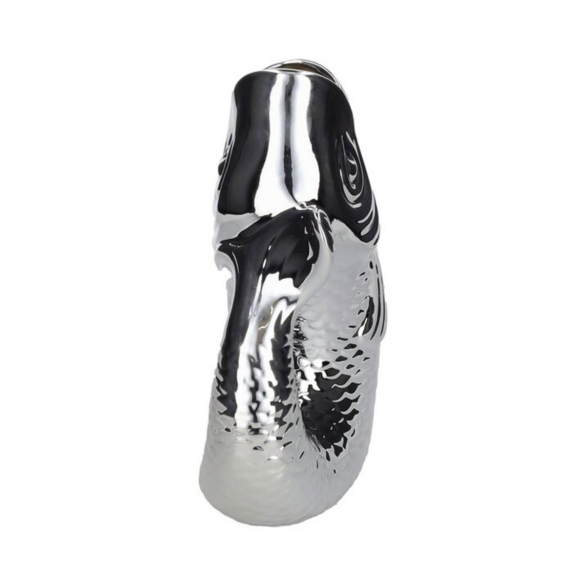 VASE Monsieur Carafon L, Fisch-Form, Steingut, Silber, 31 cm - Silberfarben, Keramik (31cm) - Gift Company