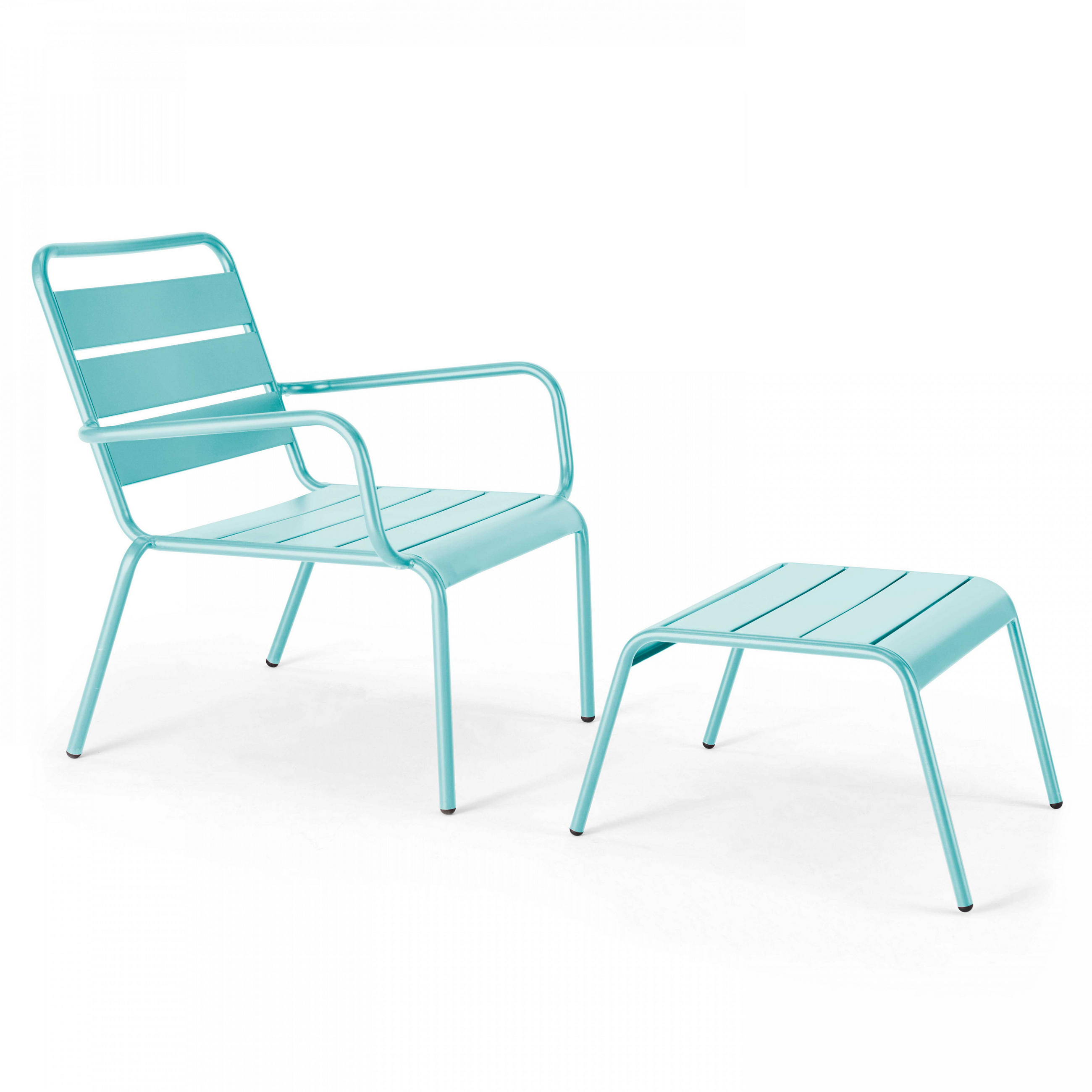RELAXSESSEL MIT HOCKER, Türkisblau - Hellblau, Metall (64/72/60cm) - Oviala