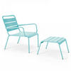 RELAXSESSEL MIT HOCKER, Türkisblau - Hellblau, Metall (64/72/60cm) - Oviala