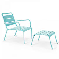 RELAXSESSEL MIT HOCKER, Türkisblau - Hellblau, Metall (64/72/60cm) - Oviala