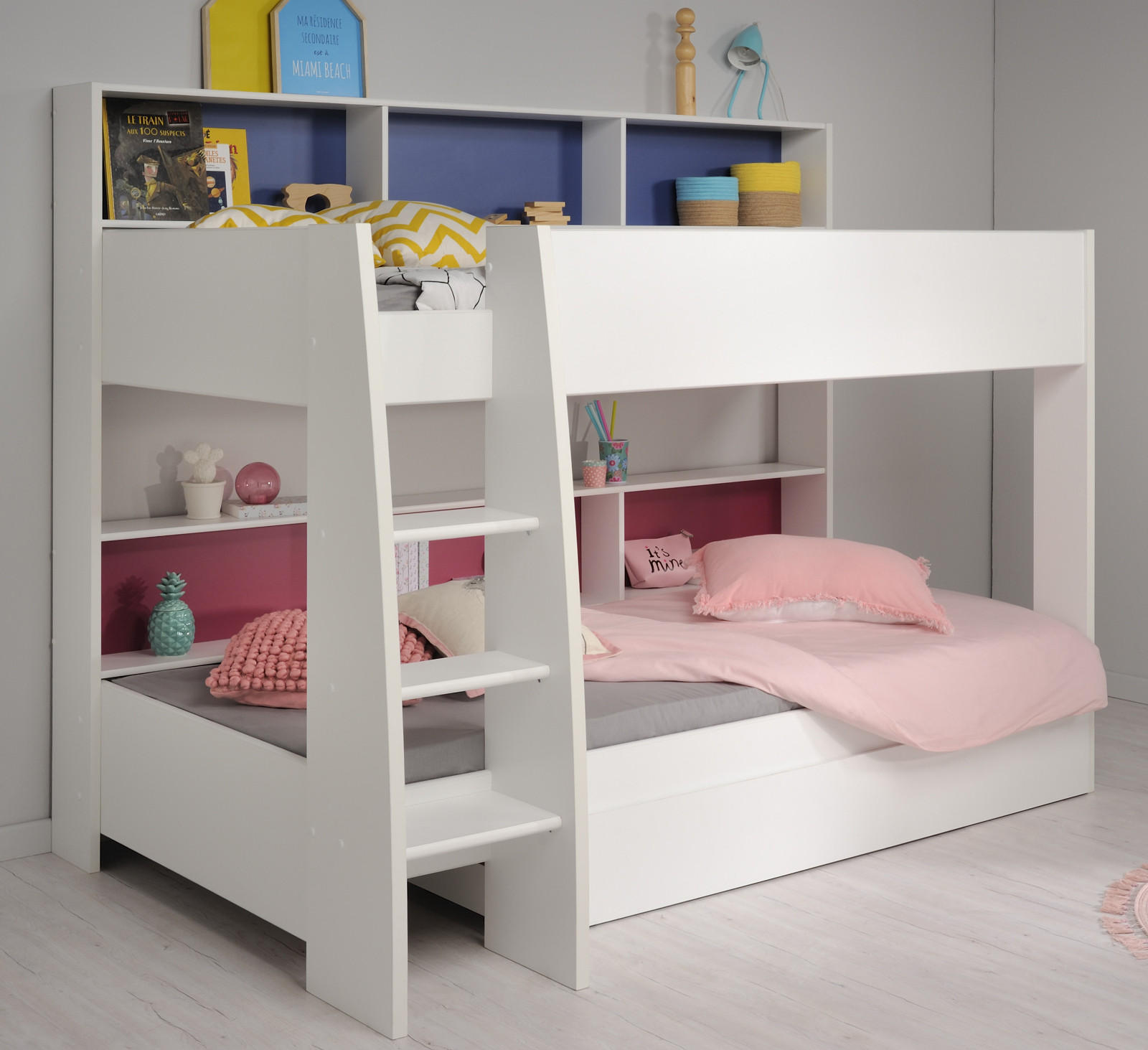 ETAGENBETT mit Bettschubkasten Jugendzimmer 2x Bett 90 x 200 cm - Blau/Pink, Holz/Holzwerkstoff (90/200cm)