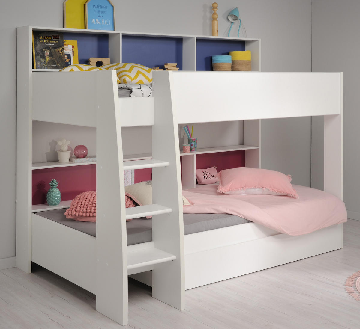 ETAGENBETT mit Bettschubkasten Jugendzimmer 2x Bett 90 x 200 cm - Blau/Pink, Holz/Holzwerkstoff (90/200cm)