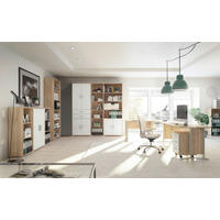 BÜROMÖBEL Office Line in Eiche Sonoma kombiniert mit Weiß 9 teilig - Braun, Holzwerkstoff (120/80/200cm)