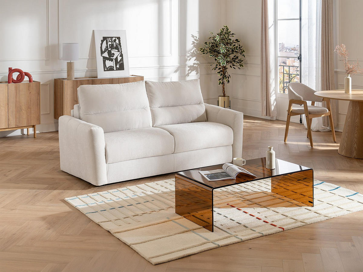 SOFA 3-Sitzer mit Schlaffunktion – Chenille-Stoff – Beige – Liegefläche 140 cm – Matratze 16 cm – DOVENA - Beige, Textil (200/95/100cm) - Vente-Unique
