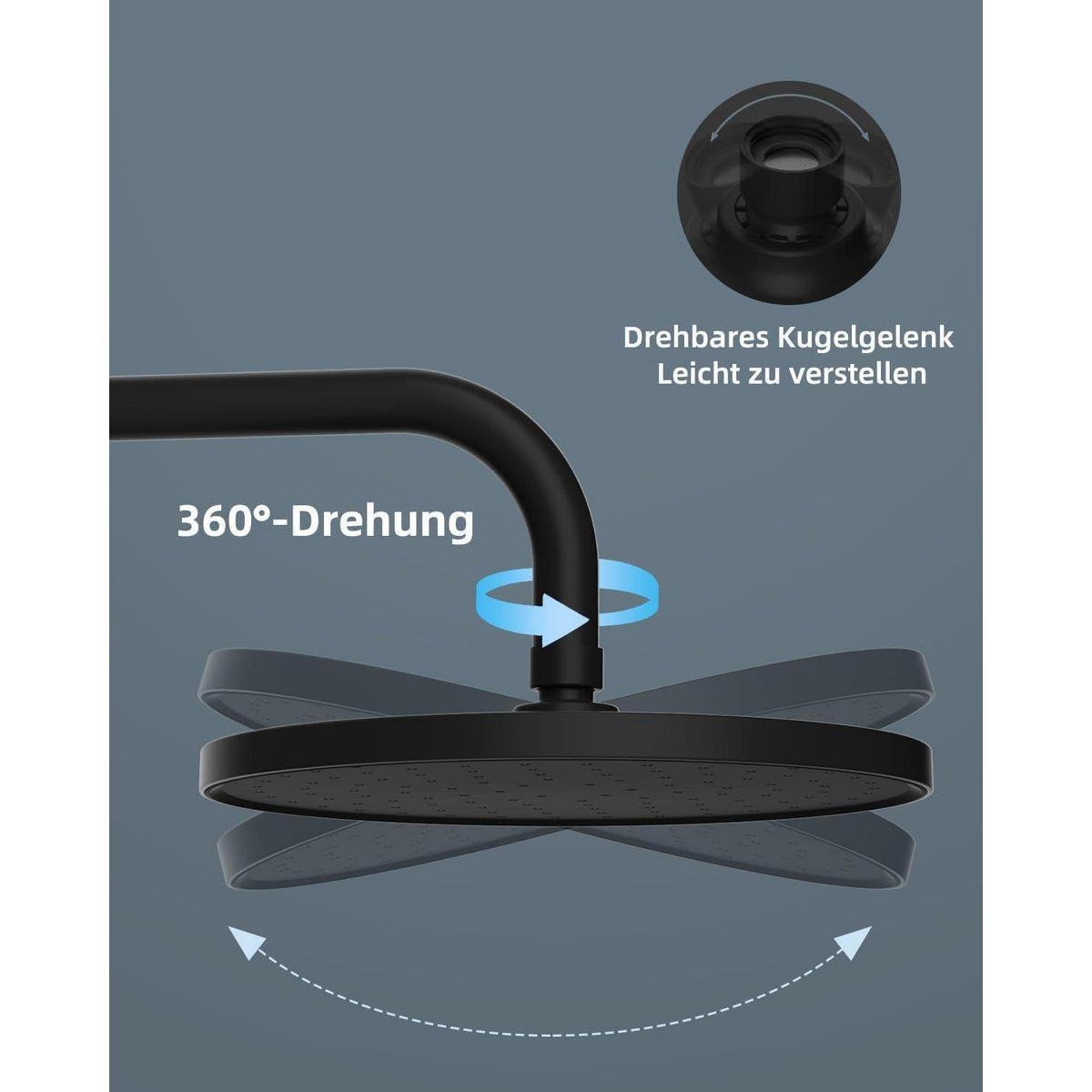 REGENDUSCHE 25 cm Schwarz mit Selbstreinigungsfunktion - Schwarz, Metall (25/12.7/25cm)